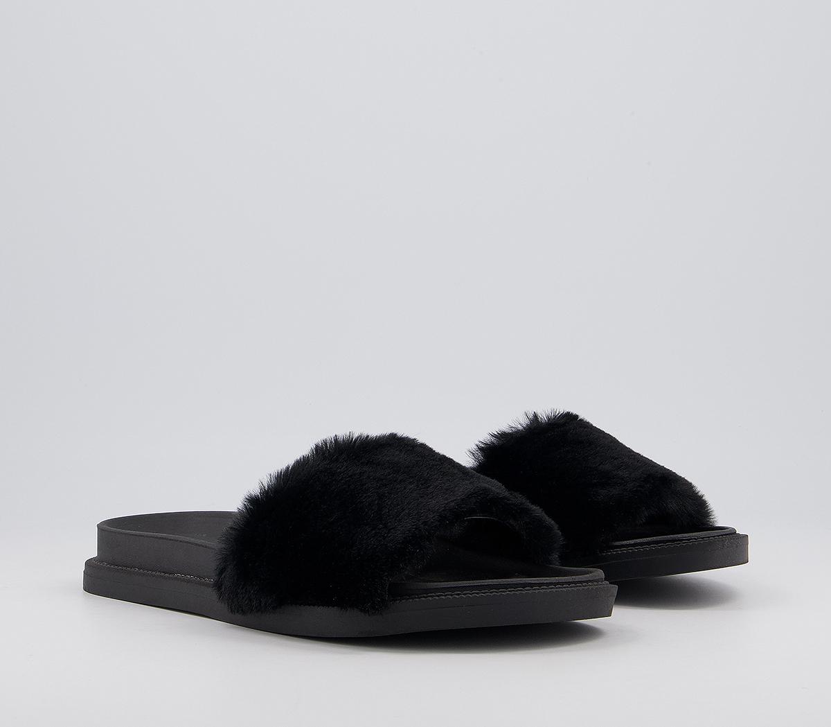OFFICE Select Faux Fur Sliders Black Faux Fur Women’s Sandals