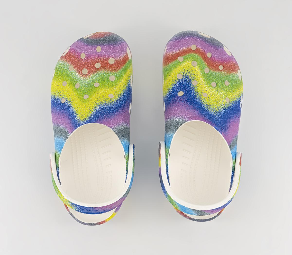 Sprayed Customized Crocs Crocs Classic Clogs Spray Dye White Multi - Flat Shoes for Women