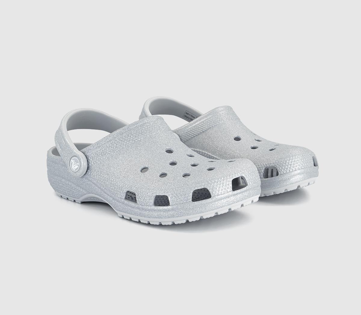 Crocs Womens Classic Clogs Atmosphere Glitter Grey, 8