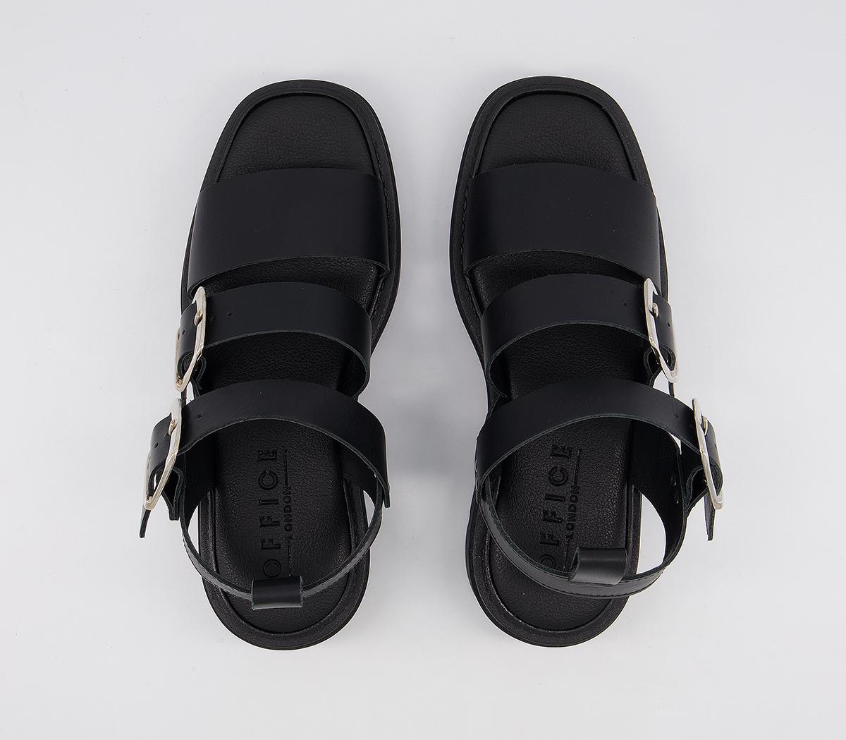 black chaser leather chunky buckle sandals