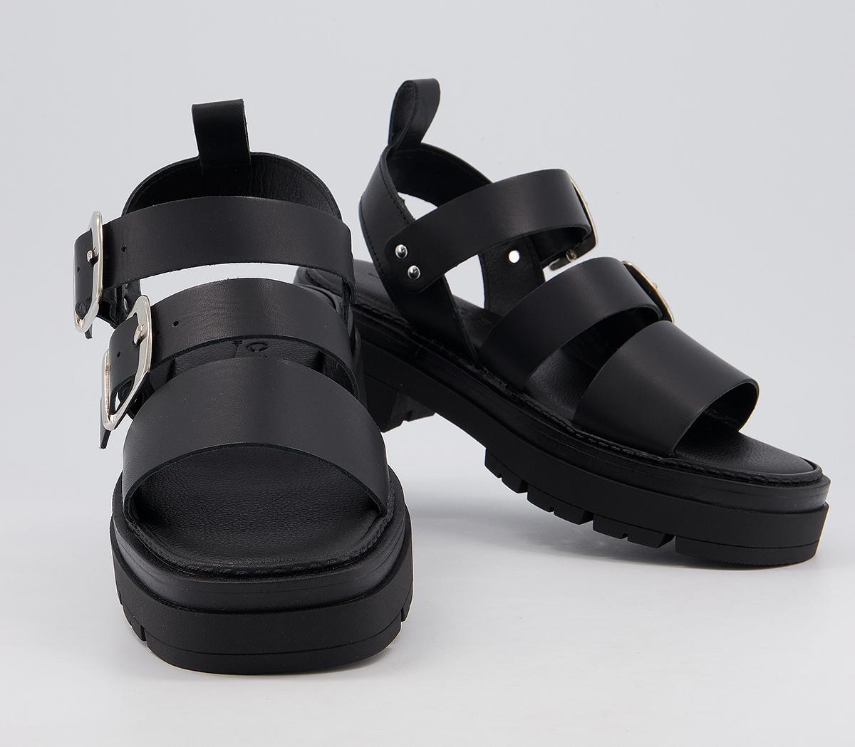 schuh chaser leather chunky buckle sandals in black
