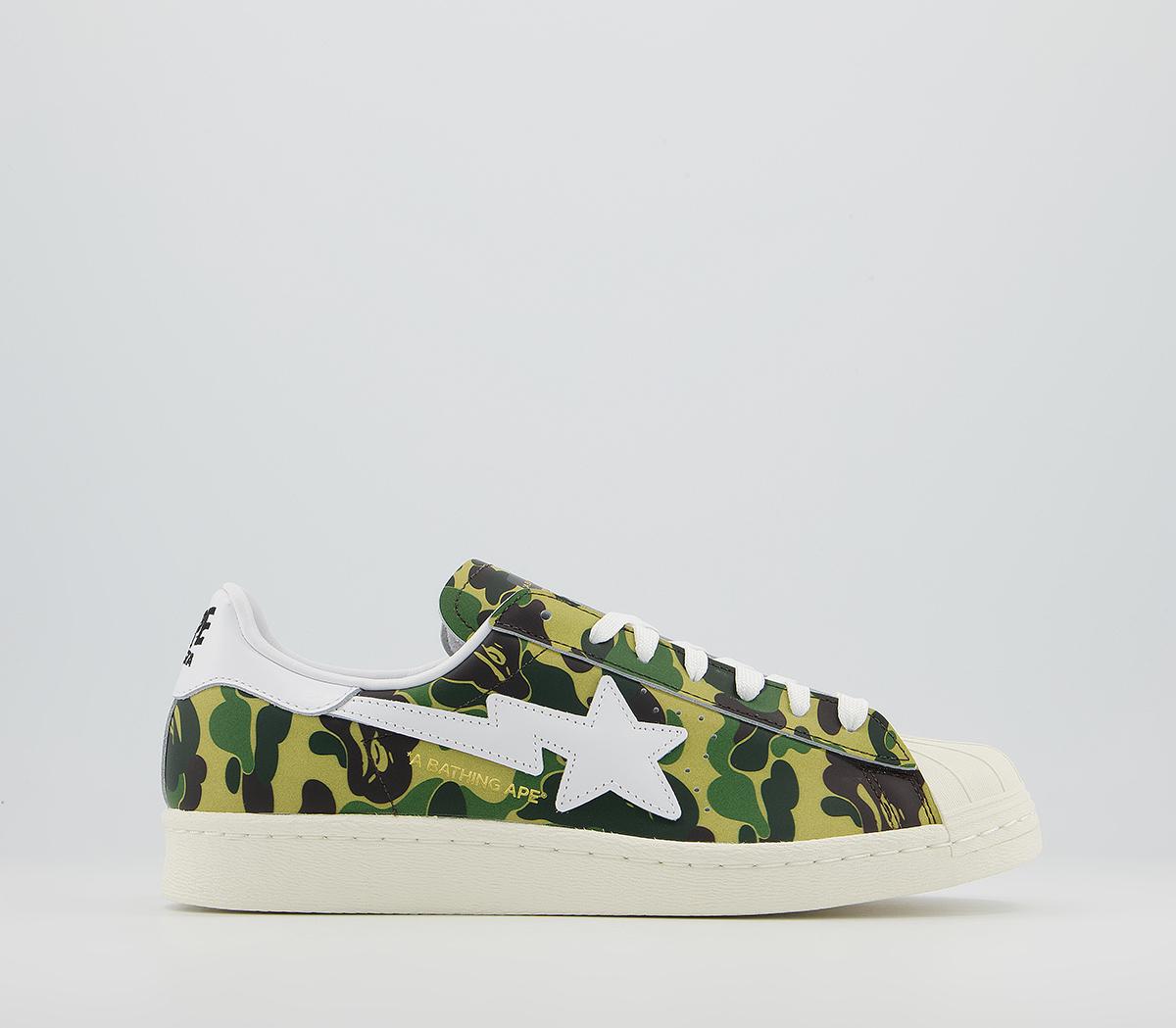 adidas Bape Superstar 80s Trainers Green Camo White - Women's Trainers