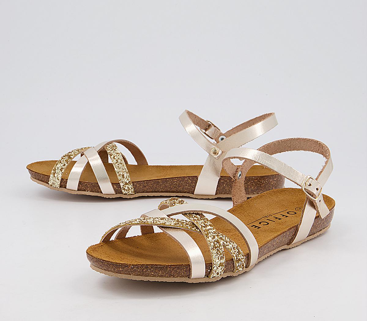 Office Saint Lucia Cross Strap Sandals Office Saint Lucia Cross Strap Sandals Gold Leather Glitter Mix