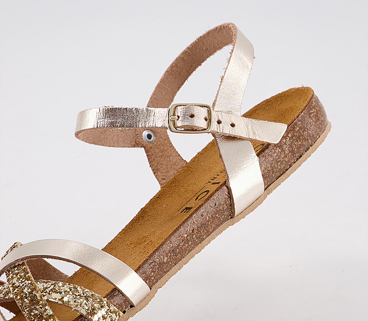 Office Saint Lucia Cross Strap Sandals Office Saint Lucia Cross Strap Sandals Gold Leather Glitter Mix