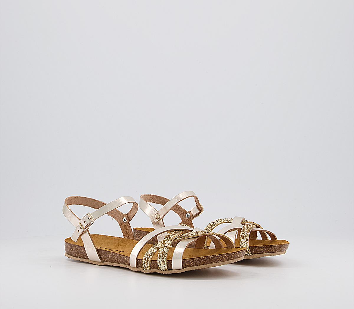 Office Saint Lucia Cross Strap Sandals Office Saint Lucia Cross Strap Sandals Gold Leather Glitter Mix
