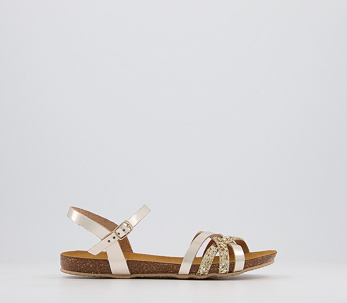 Office Saint Lucia Cross Strap Sandals Office Saint Lucia Cross Strap Sandals Gold Leather Glitter Mix