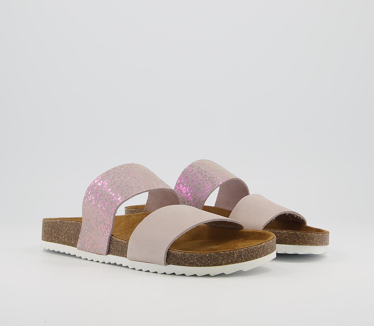 Office Swift Double Strap Footbed Sandals Office Swift Double Strap Footbed Sandals Nude Nubuck Rose Gold Mix