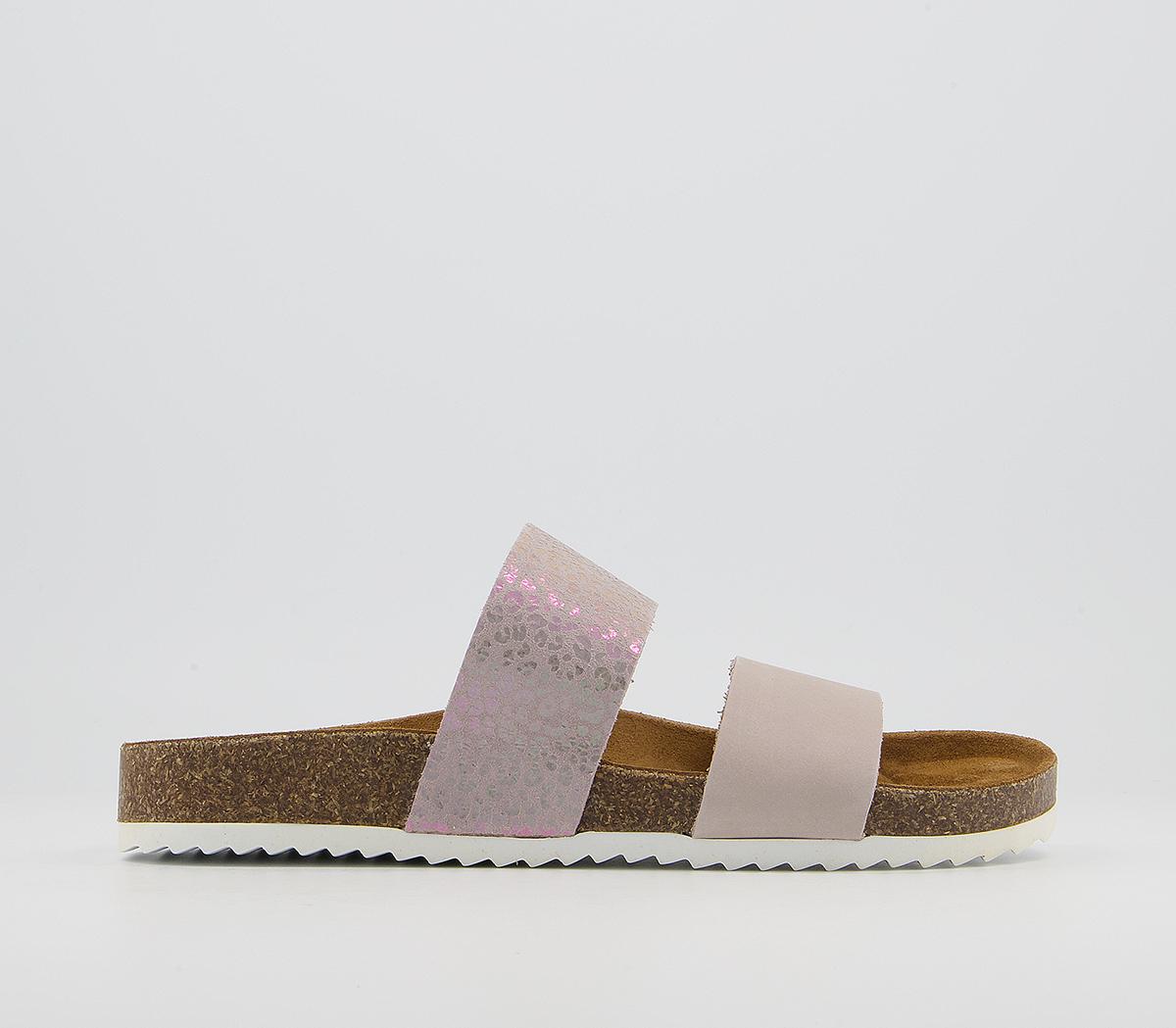 OfficeSwift Double Strap Footbed SandalsNude Nubuck Rose Gold Mix