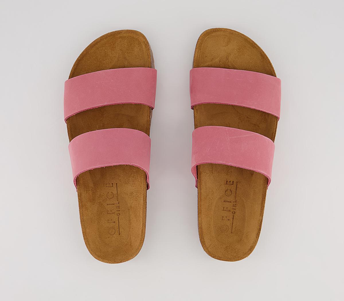 OFFICESwift Double Strap Footbed Flat SandalsCoral Pink Nubuck