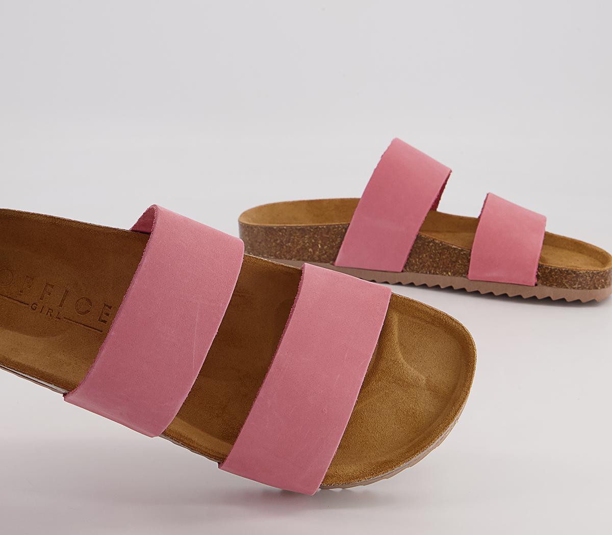 OFFICESwift Double Strap Footbed Flat SandalsCoral Pink Nubuck