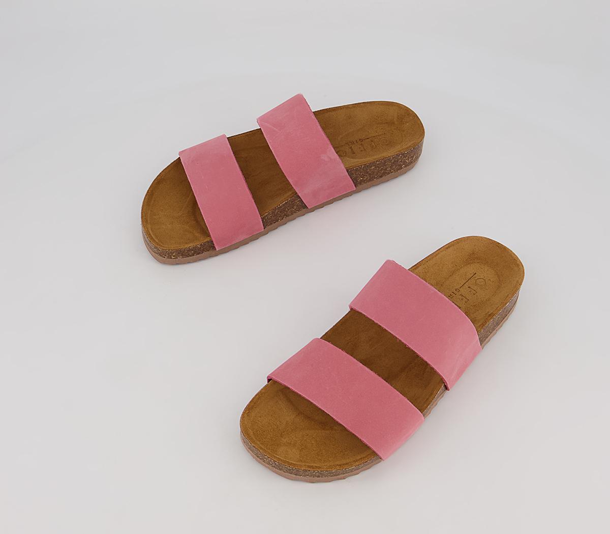 OFFICESwift Double Strap Footbed Flat SandalsCoral Pink Nubuck