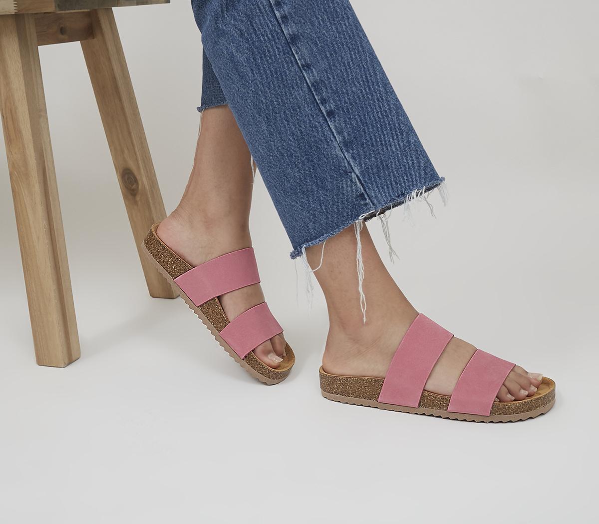 OFFICESwift Double Strap Footbed Flat SandalsCoral Pink Nubuck