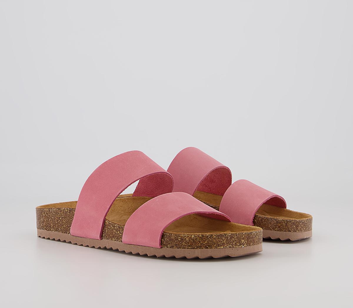 OFFICESwift Double Strap Footbed Flat SandalsCoral Pink Nubuck