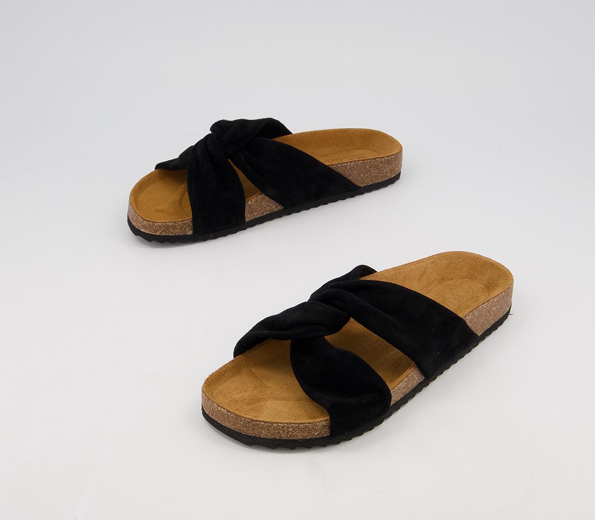 Office Sustain Twisted Footbed Flat Sandals Office Sustain Twisted Footbed Flat Sandals Black Suede