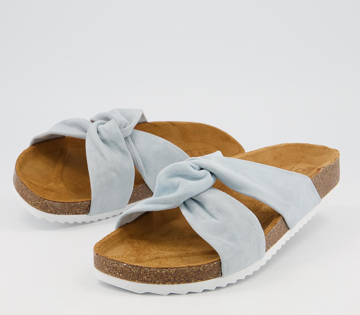 OFFICE Sustain Twisted Footbed Flat Sandals OFFICE Sustain Twisted Footbed Flat Sandals Pale Blue Suede