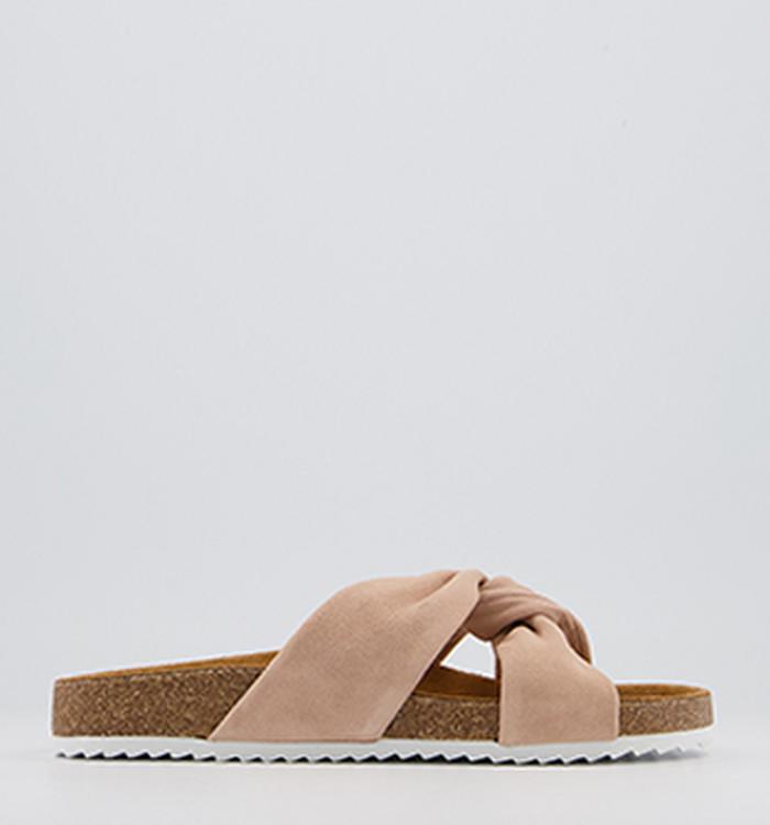 Office Sustain Twisted Footbed Flat Sandals Nude Suede