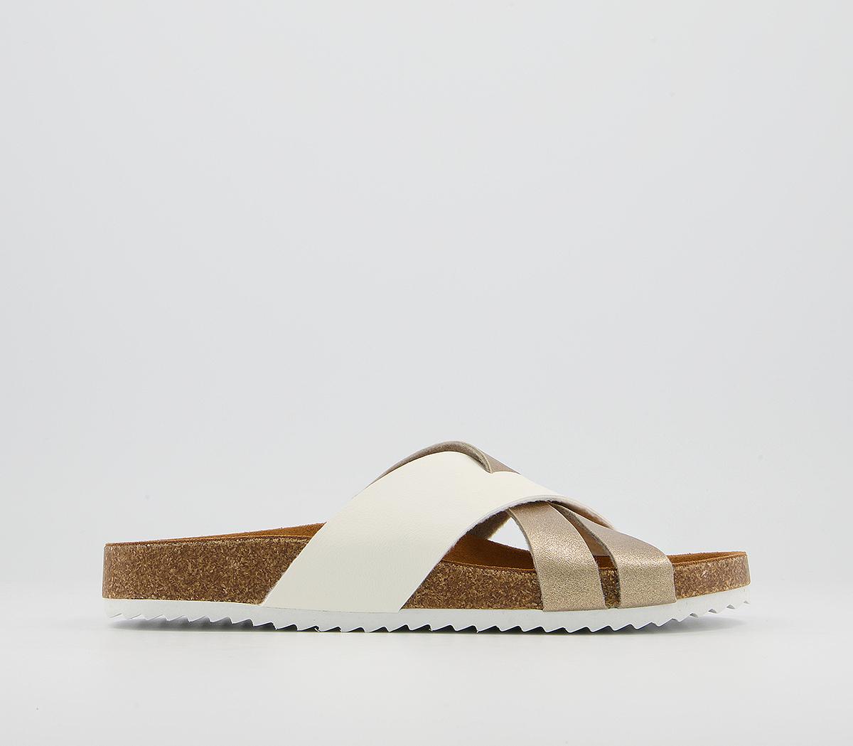 OFFICESaviour Cross Strap Footbed SandalsOff White Gold Mix