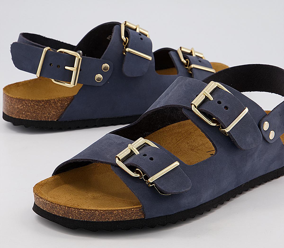 OFFICE Shortly Double Buckle Sling Footbed Sandals Navy Nubuck - Women ...