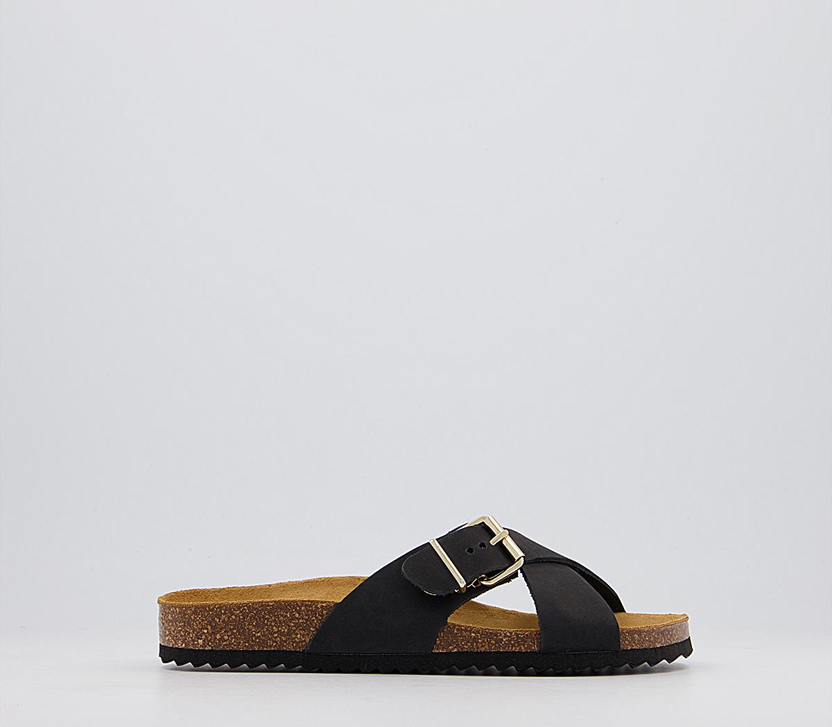 OFFICESomehow Cross Strap Buckle Footbed SandalsBlack Nubuck