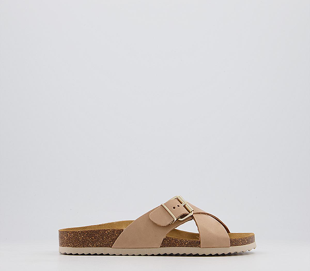 OFFICESomehow Cross Strap Buckle Footbed SandalsCamel Nubuck