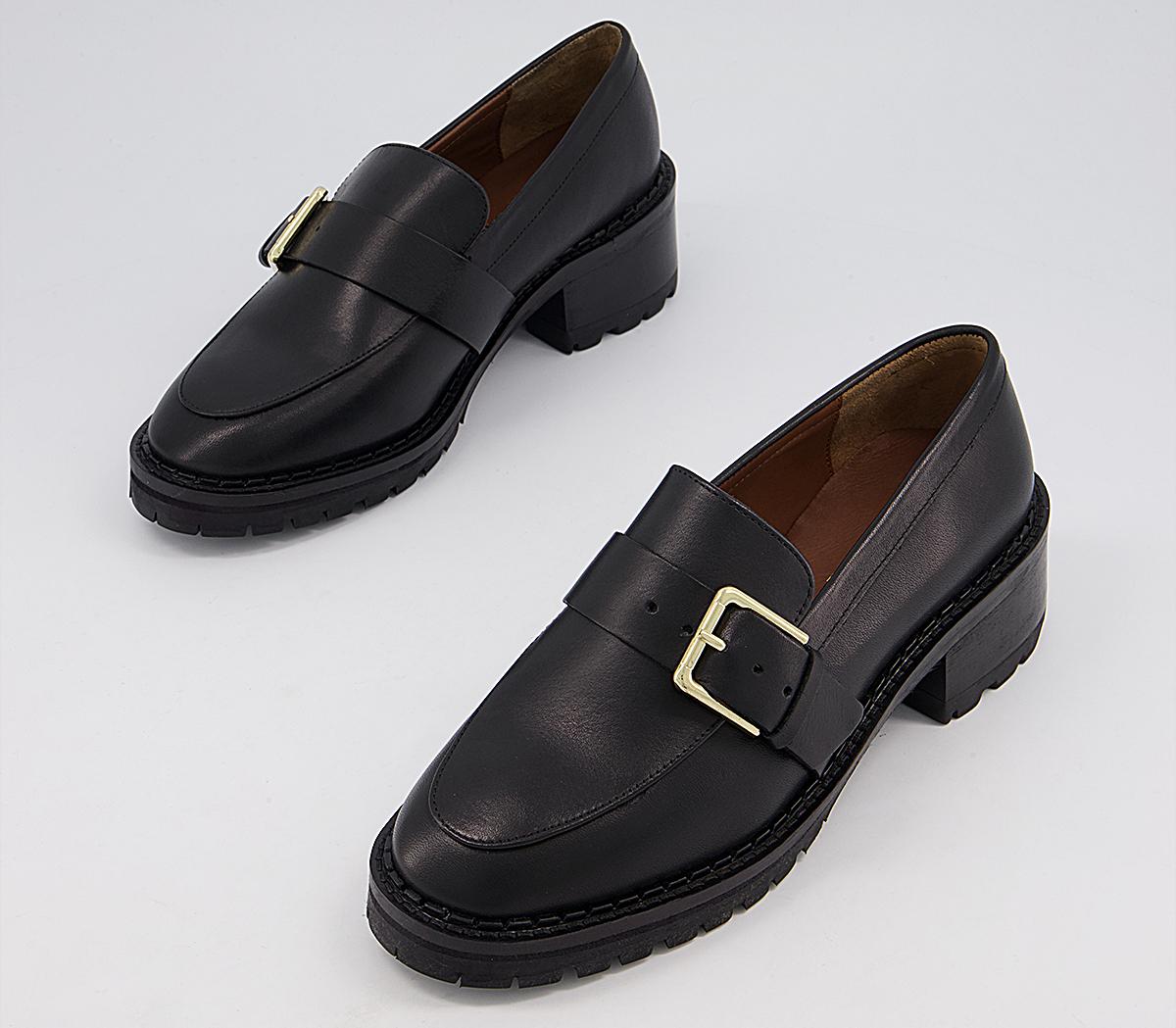 Office Madmen Heeled Loafers With Buckle Office Madmen Heeled Loafers With Buckle Black Leather