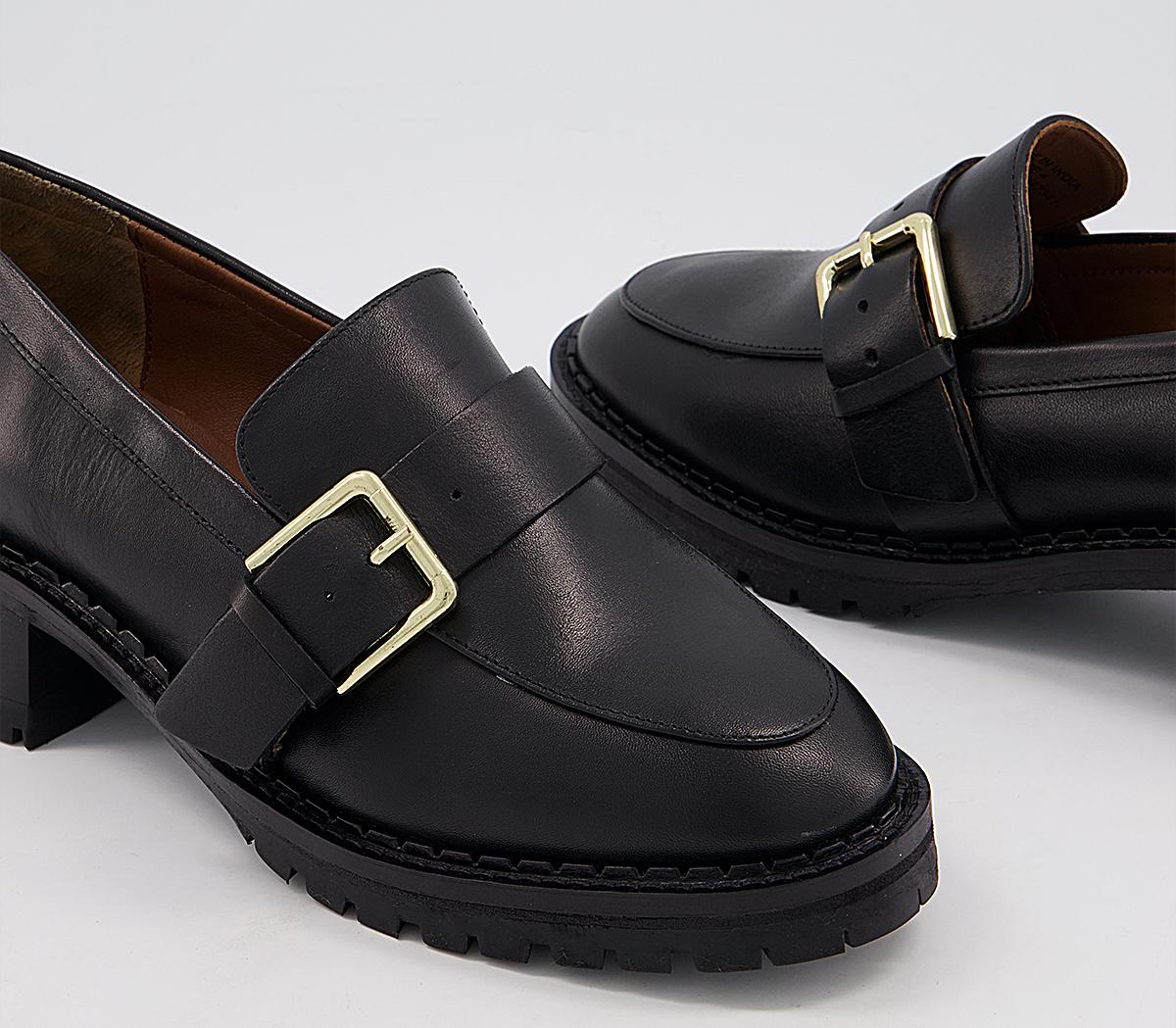 Office Madmen Heeled Loafers With Buckle Office Madmen Heeled Loafers With Buckle Black Leather