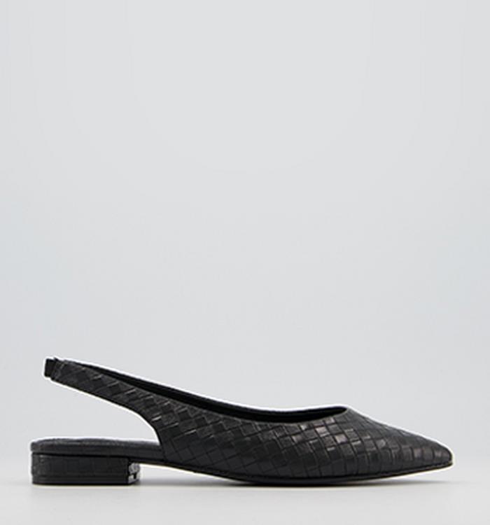Office Fairyland Slingback Pointed Flats Black Weave