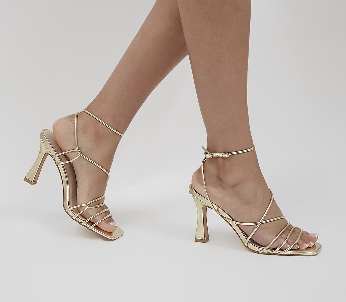 Women's Gold PU Embellished Buckle Block Heels