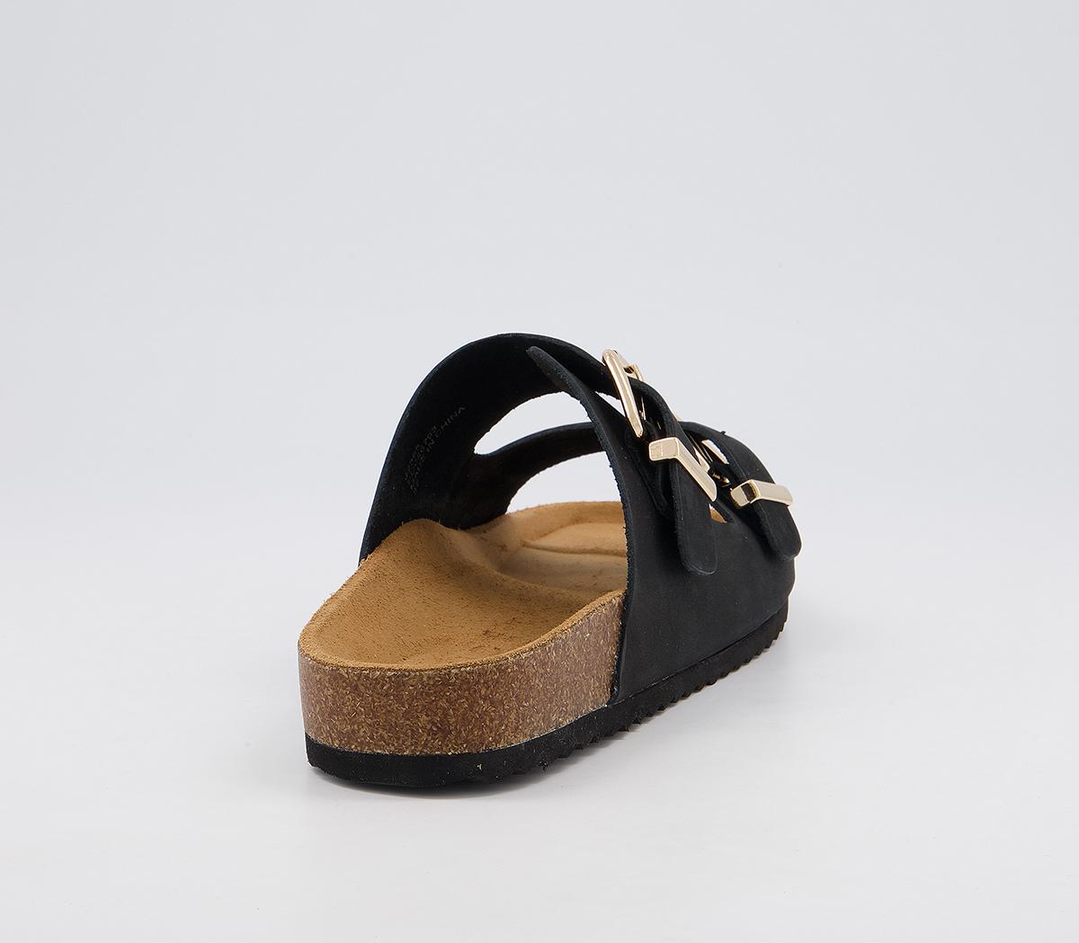 Office Salzburg Double Buckle Footbed Flat Sandals Office Salzburg Double Buckle Footbed Flat Sandals Black Nubuck