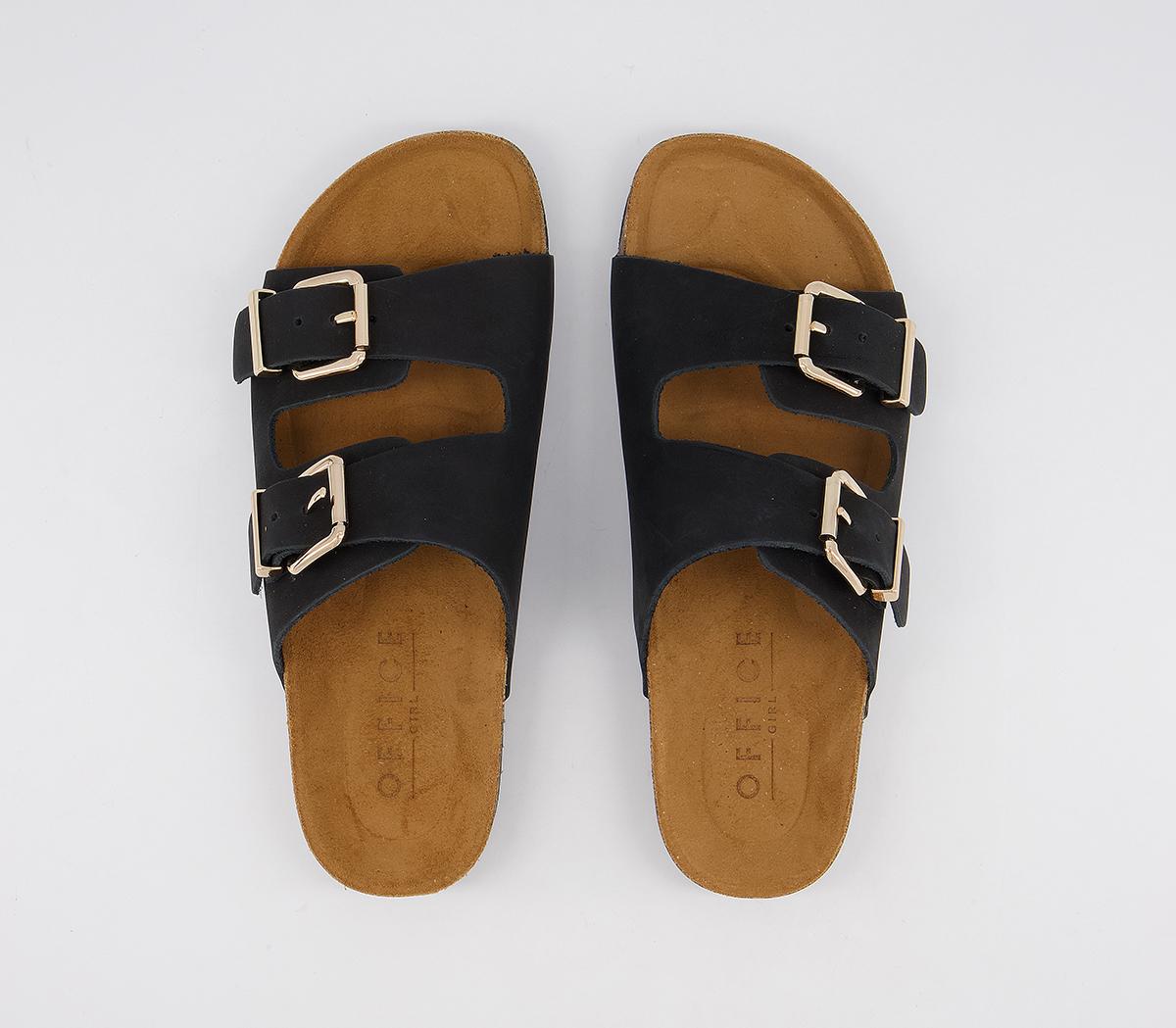 Office Salzburg Double Buckle Footbed Flat Sandals Office Salzburg Double Buckle Footbed Flat Sandals Black Nubuck