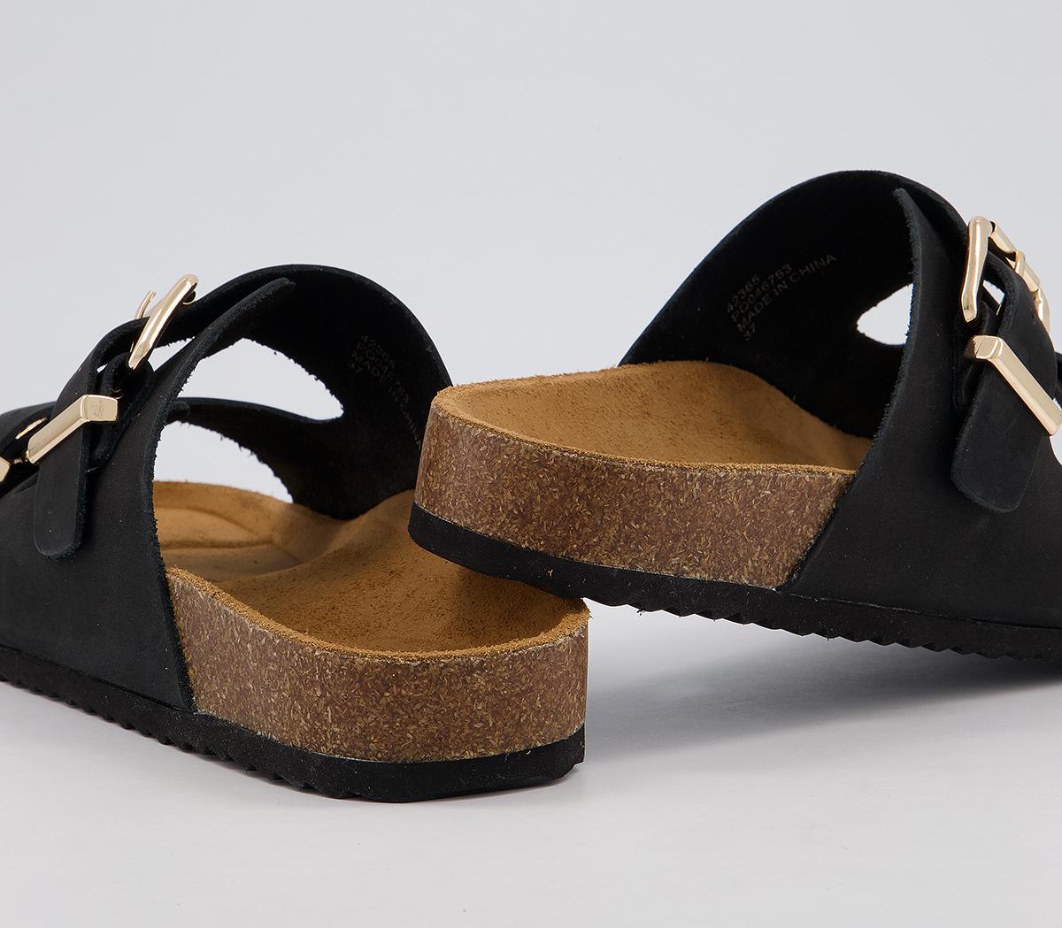 Office Salzburg Double Buckle Footbed Flat Sandals Office Salzburg Double Buckle Footbed Flat Sandals Black Nubuck