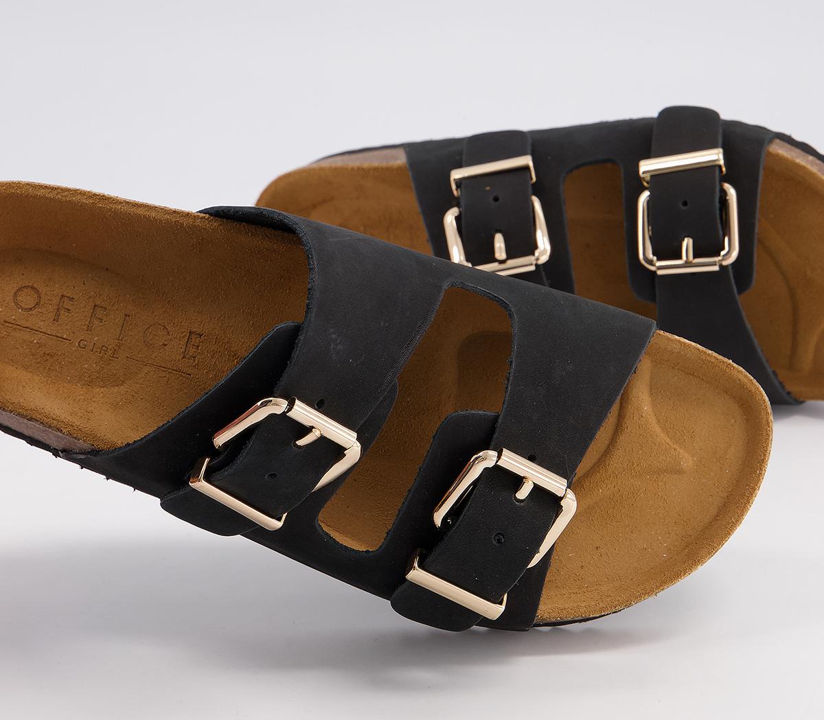 Office Salzburg Double Buckle Footbed Flat Sandals Office Salzburg Double Buckle Footbed Flat Sandals Black Nubuck