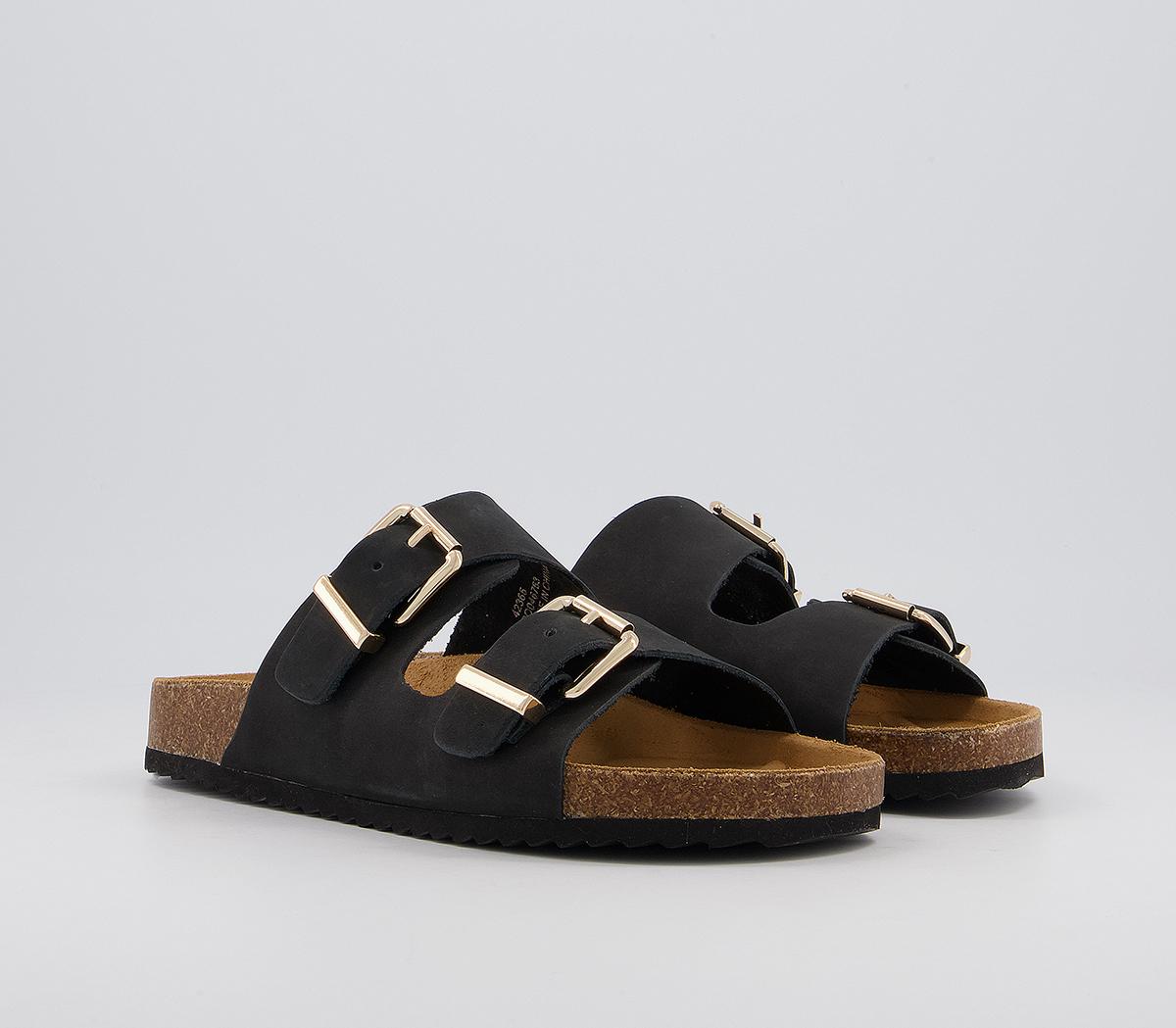 Office Salzburg Double Buckle Footbed Flat Sandals Office Salzburg Double Buckle Footbed Flat Sandals Black Nubuck