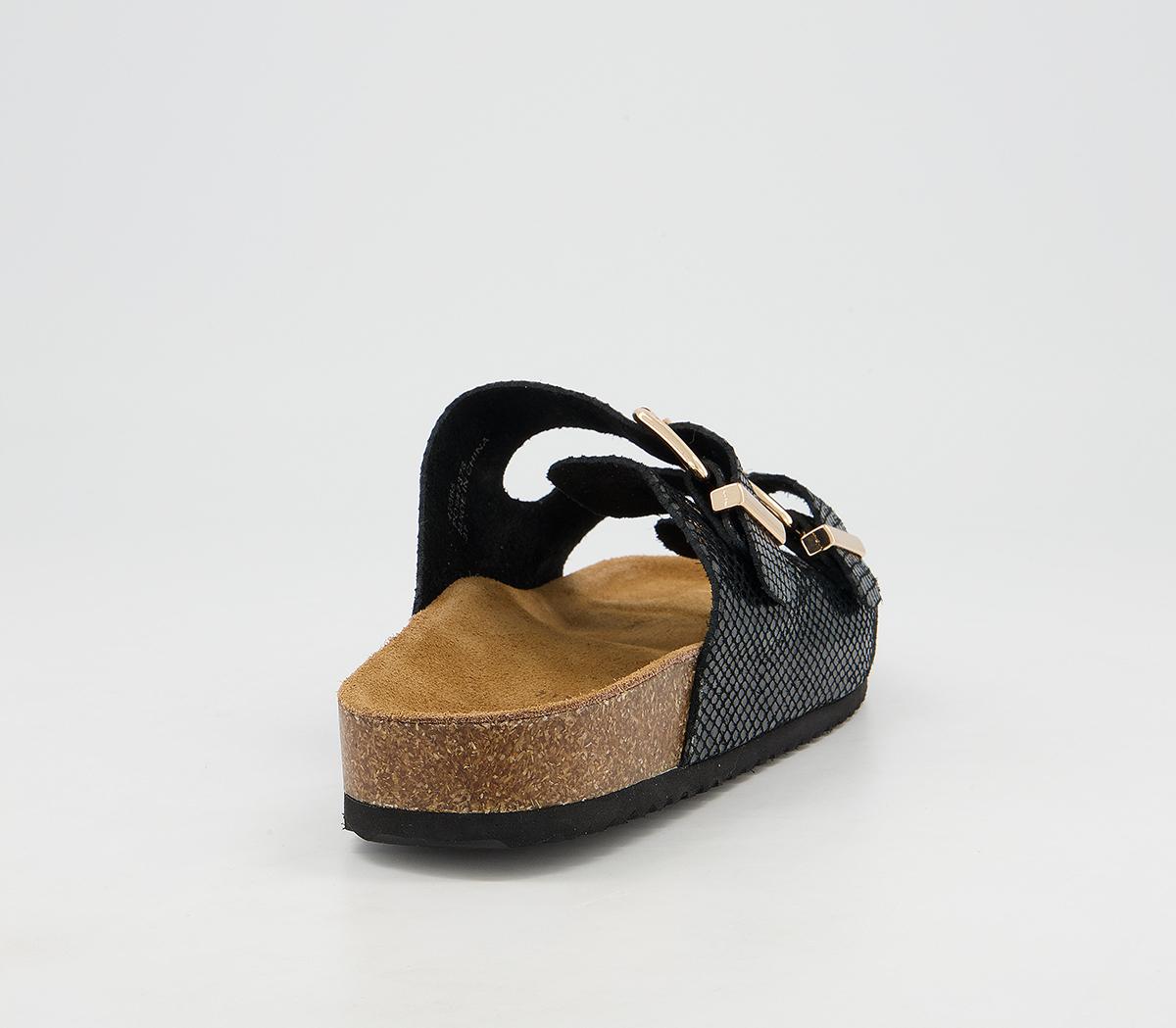 Office Salzburg Double Buckle Footbed Sandals Office Salzburg Double Buckle Footbed Sandals Black Snake Leather