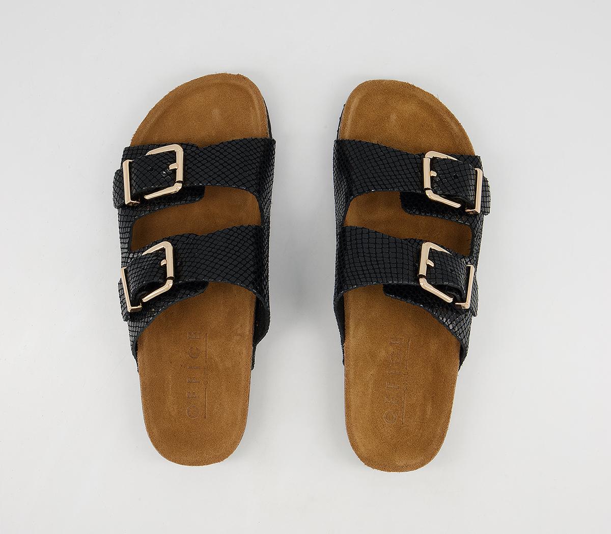 OFFICE Salzburg Double Buckle Footbed Sandals Black Snake Leather ...