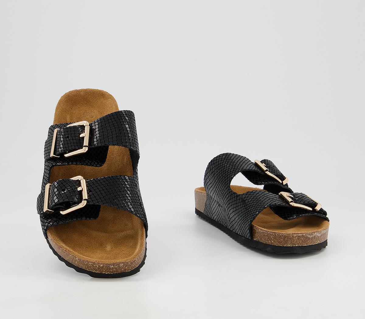 Office Salzburg Double Buckle Footbed Sandals Office Salzburg Double Buckle Footbed Sandals Black Snake Leather