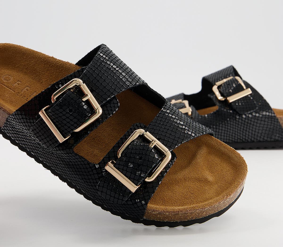 Office Salzburg Double Buckle Footbed Sandals Office Salzburg Double Buckle Footbed Sandals Black Snake Leather