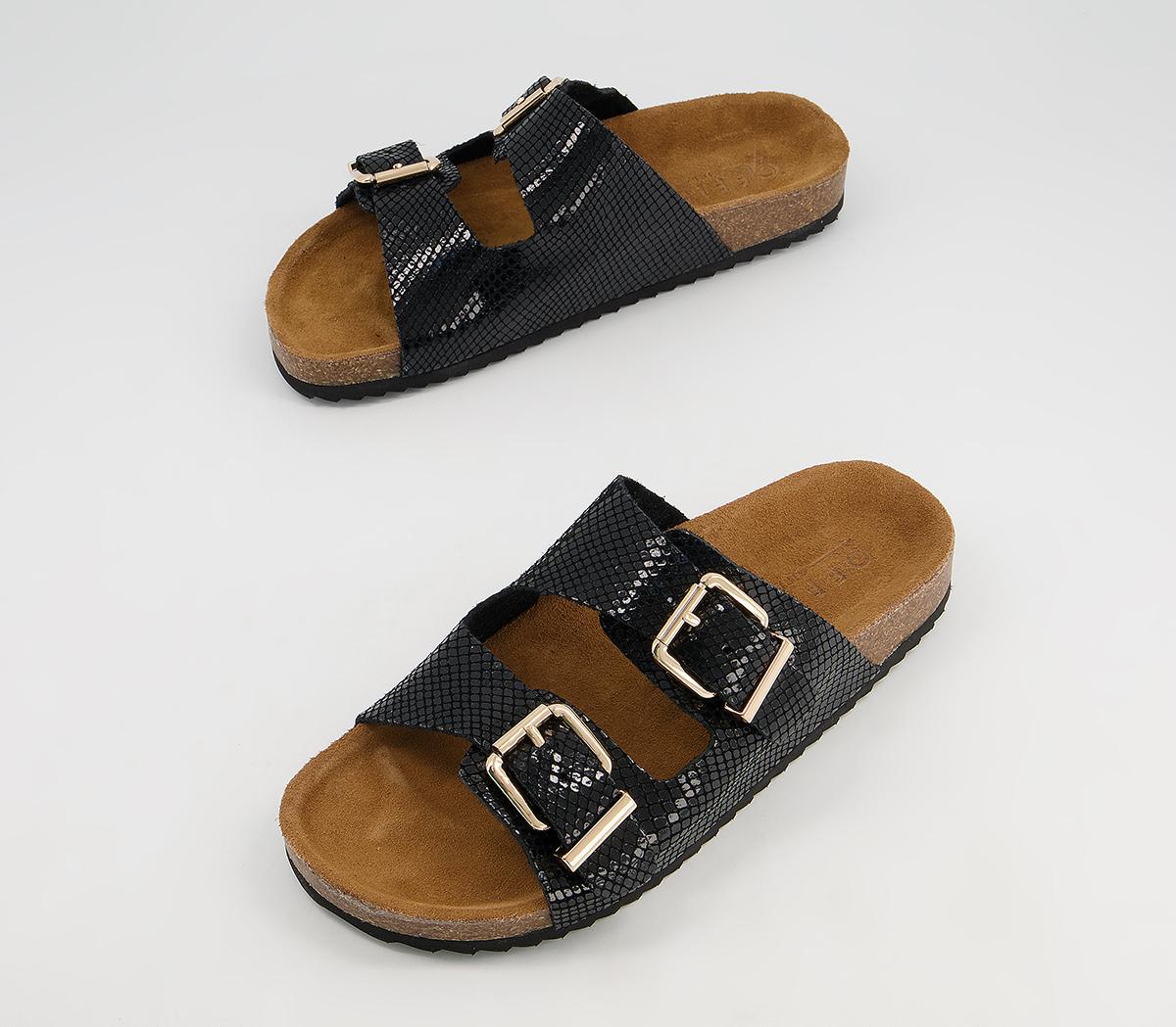 Office Salzburg Double Buckle Footbed Sandals Office Salzburg Double Buckle Footbed Sandals Black Snake Leather