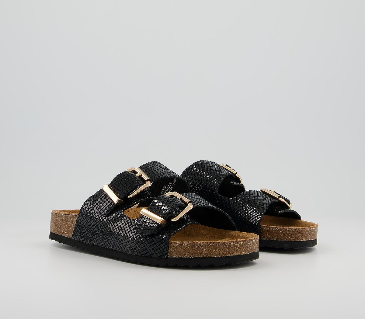 Office Salzburg Double Buckle Footbed Sandals Office Salzburg Double Buckle Footbed Sandals Black Snake Leather
