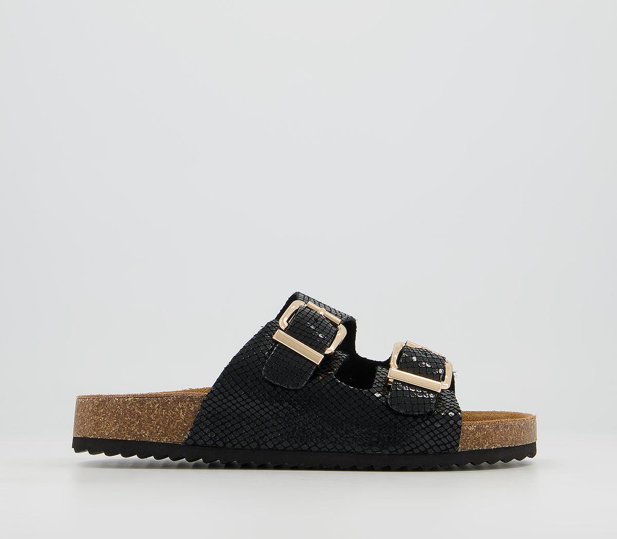 Office Salzburg Double Buckle Footbed Sandals Office Salzburg Double Buckle Footbed Sandals Black Snake Leather