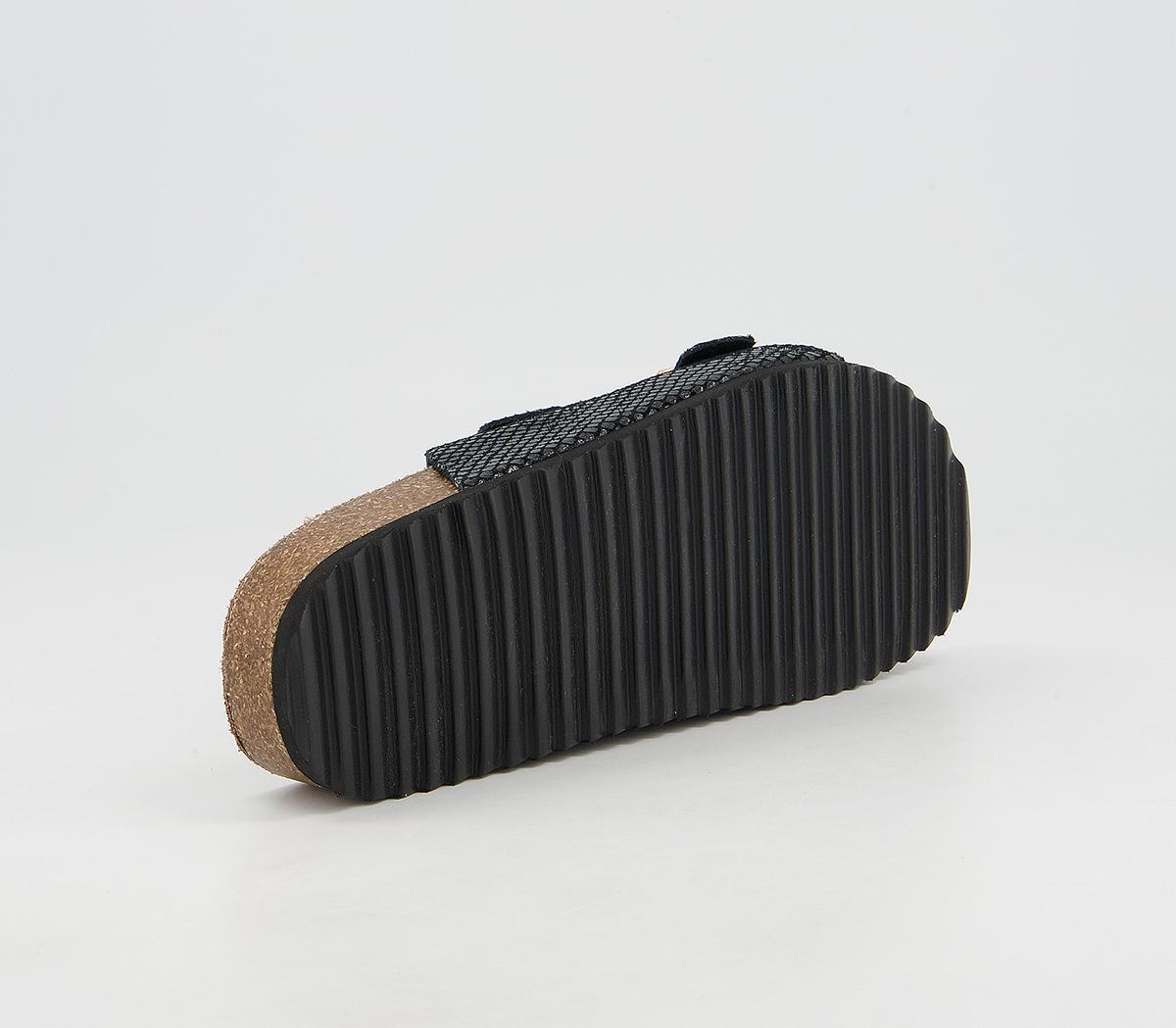 Office Salzburg Double Buckle Footbed Sandals Office Salzburg Double Buckle Footbed Sandals Black Snake Leather