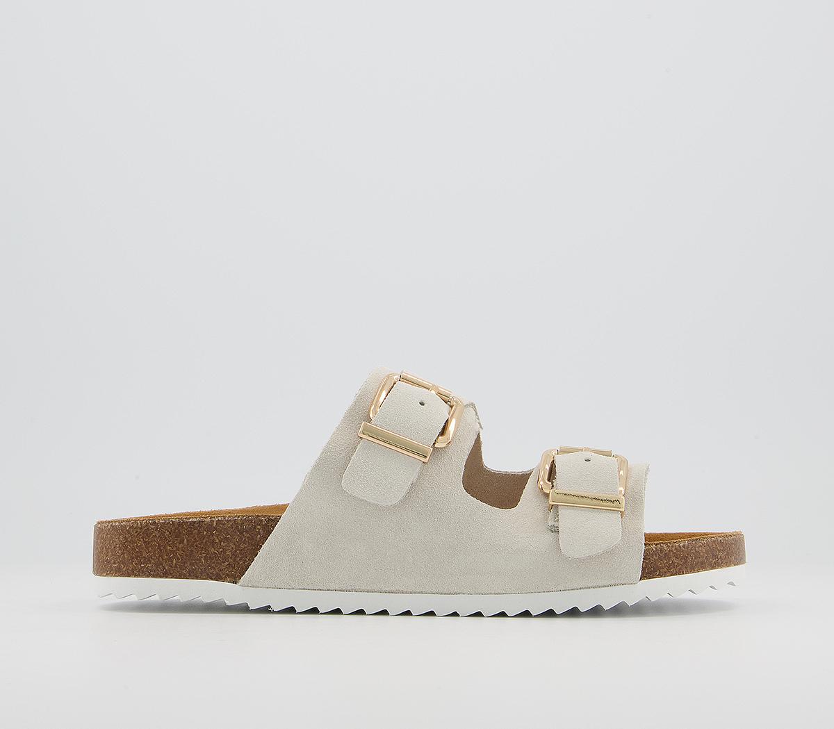 double buckle white sandals