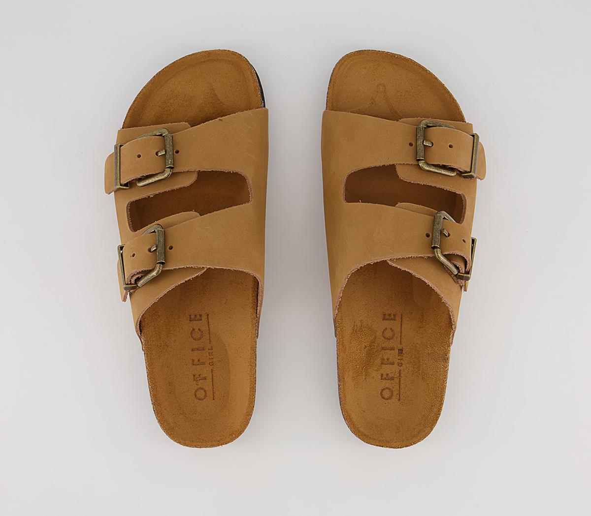 Office Salzburg Double Buckle Footbed Flat Sandals Office Salzburg Double Buckle Footbed Flat Sandals Tan Nubuck