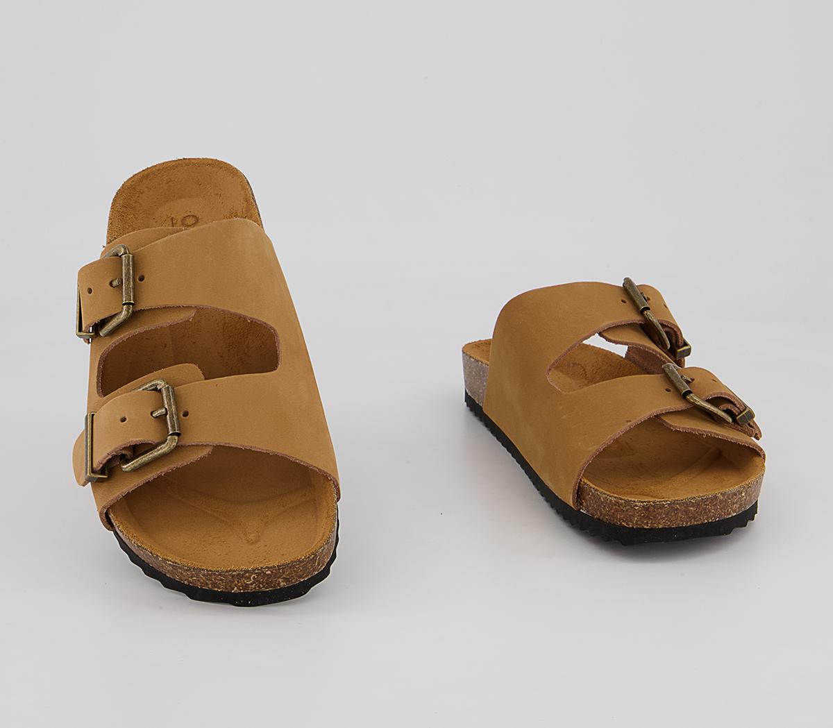 Office Salzburg Double Buckle Footbed Flat Sandals Office Salzburg Double Buckle Footbed Flat Sandals Tan Nubuck