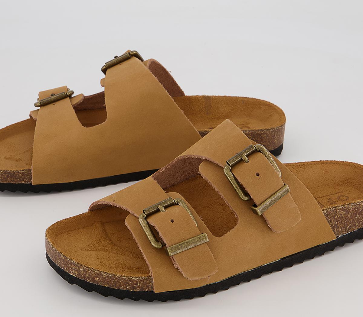 Office Salzburg Double Buckle Footbed Flat Sandals Office Salzburg Double Buckle Footbed Flat Sandals Tan Nubuck