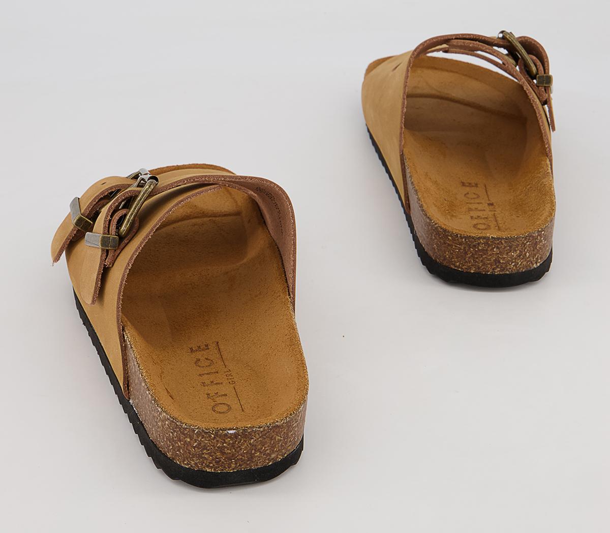 Office Salzburg Double Buckle Footbed Flat Sandals Office Salzburg Double Buckle Footbed Flat Sandals Tan Nubuck