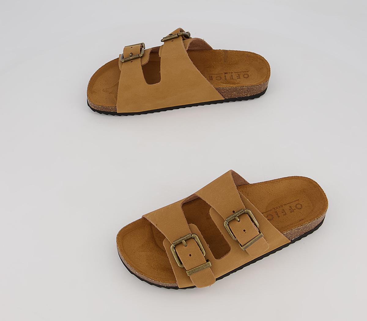 Office Salzburg Double Buckle Footbed Flat Sandals Office Salzburg Double Buckle Footbed Flat Sandals Tan Nubuck