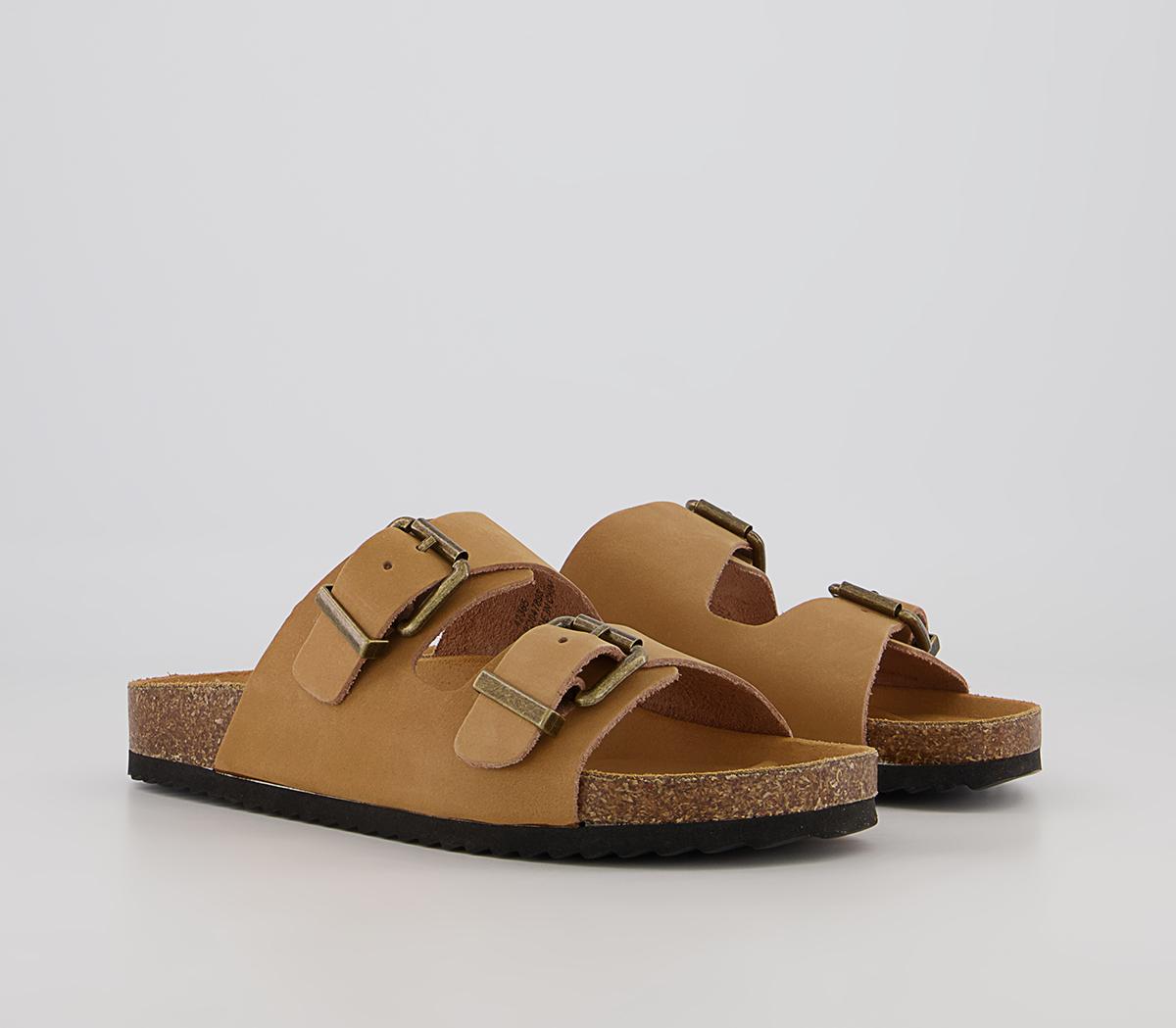 Office Salzburg Double Buckle Footbed Flat Sandals Office Salzburg Double Buckle Footbed Flat Sandals Tan Nubuck