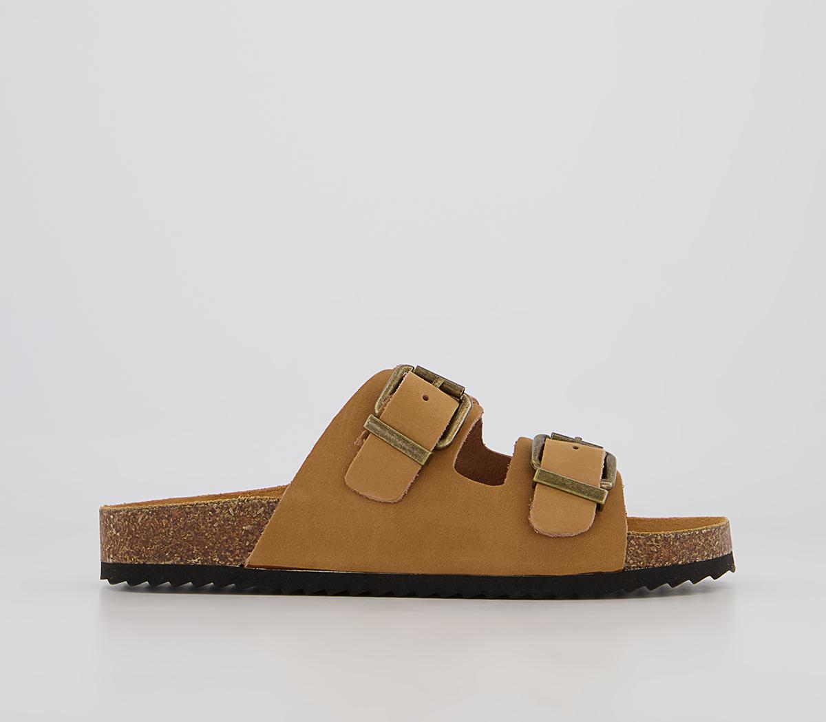 Office Salzburg Double Buckle Footbed Flat Sandals Office Salzburg Double Buckle Footbed Flat Sandals Tan Nubuck