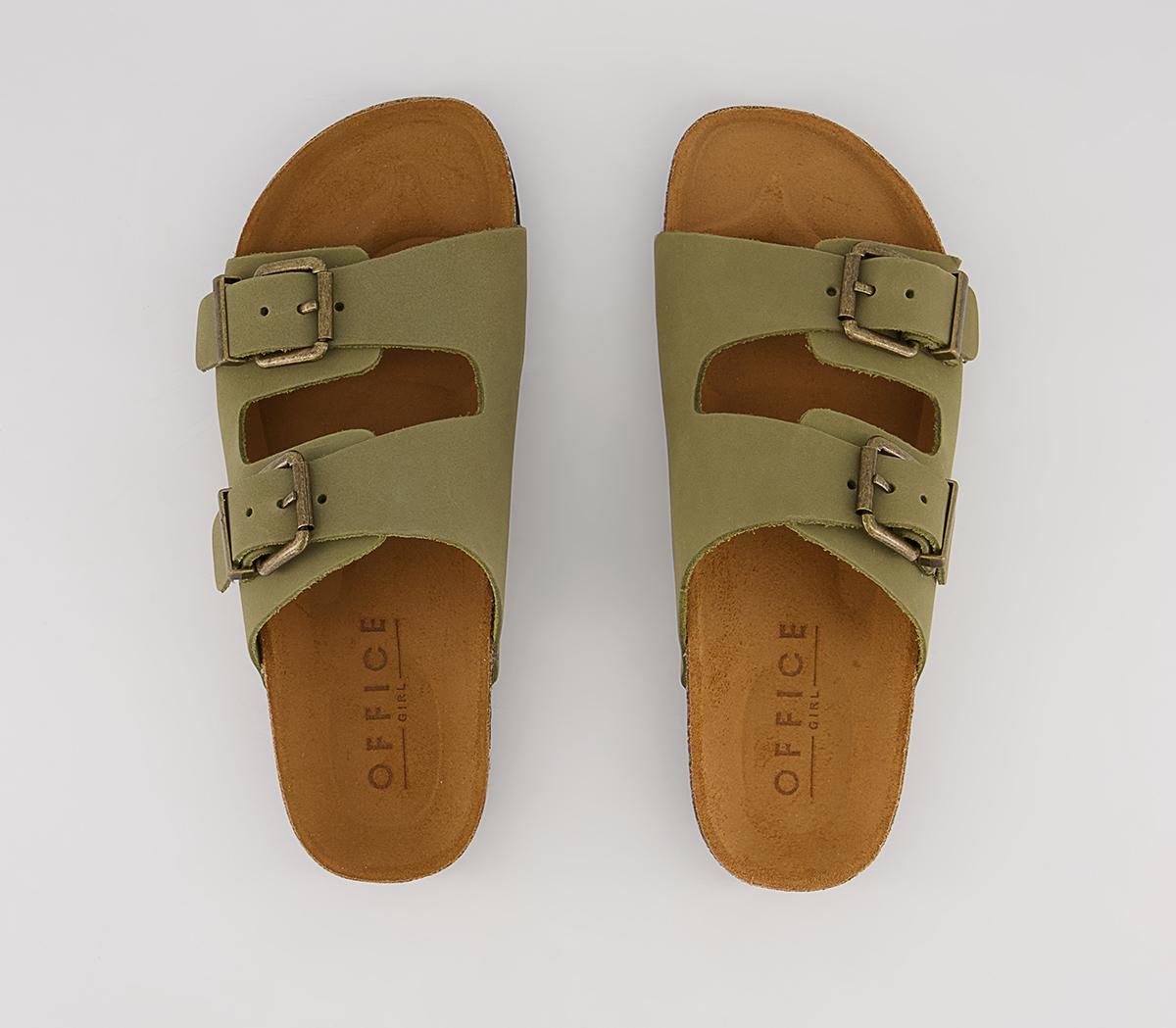 Office Salzburg Double Buckle Footbed Flat Sandals Office Salzburg Double Buckle Footbed Flat Sandals Khaki Nubuck